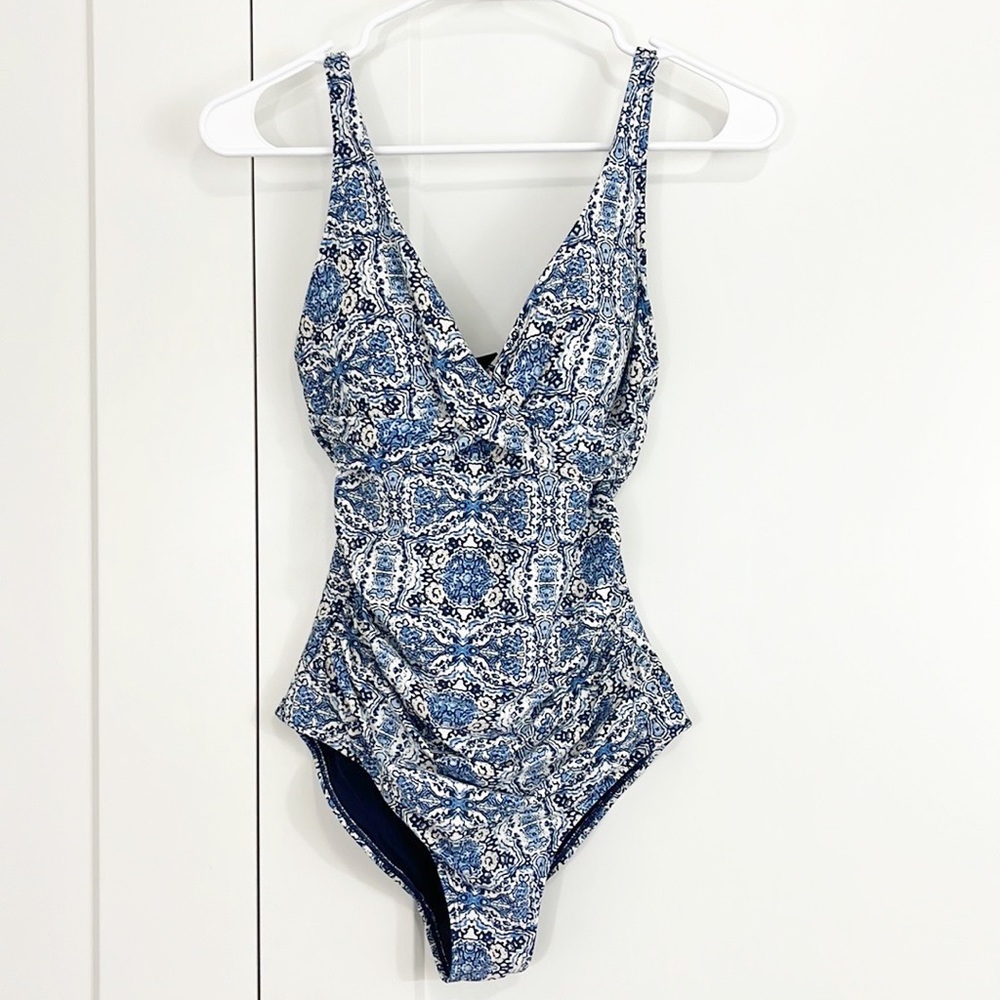 Niptuck Swim Size 4 Blue and White Paisley One Piece Swim Suit